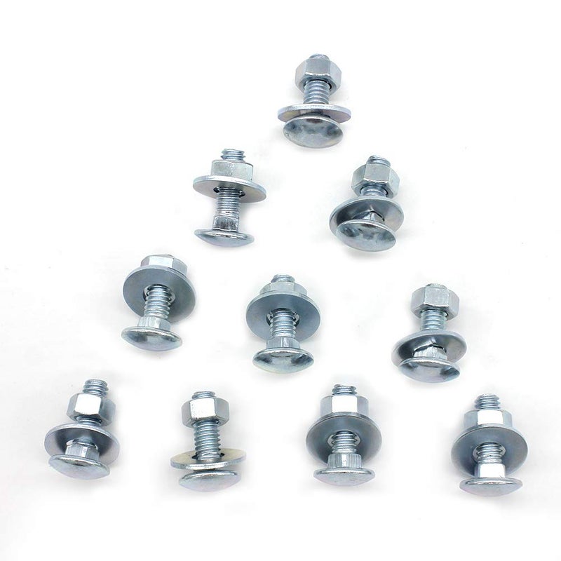 Fullerkreg (10 pc) 1/4-20 x 5/8"" Long Square-Neck Carriage Bolts Set w/Nuts & Washers,Zinc-Plated,Carbon Steel Grade 2,by Fullerkreg - Image 1